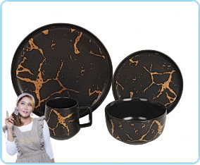 DM01 Hitam Perlengkapan Makan Dengan Motif Marmer (Marble)