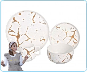 DM01 Putih Perlengkapan Makan Dengan Motif Marmer (Marble)