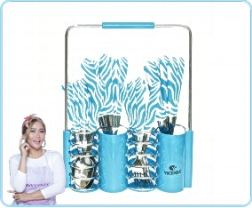 V242C Biru Sendok dan Garpu Set