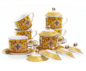 Cangkir Set dengan Tutup YA85 Motif Mulan