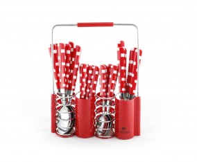Sendok dan Garpu Set V240C Motif Kotak Warna Merah