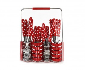 Sendok dan Garpu Set V245C Polkadot Warna Merah