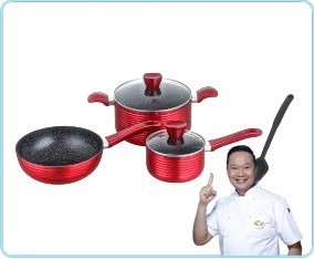 Vicenza Panci Wave Cookware Set Non-Stick Merah V833