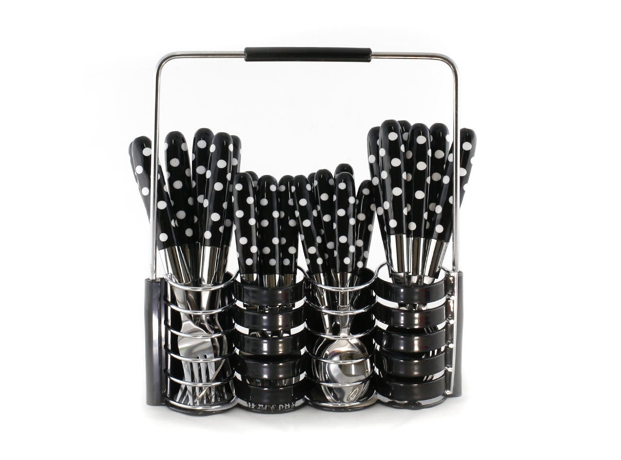 Sendok dan Garpu Set V245C Polkadot Warna Hitam