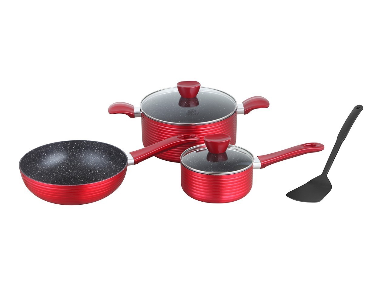 Vicenza Panci Wave Cookware Set Non-Stick Merah V833