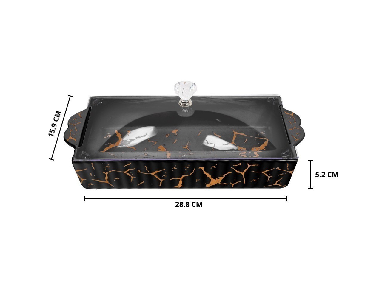 Vicenza Piring Kue Persegi Hitam Motif Marmer PM138