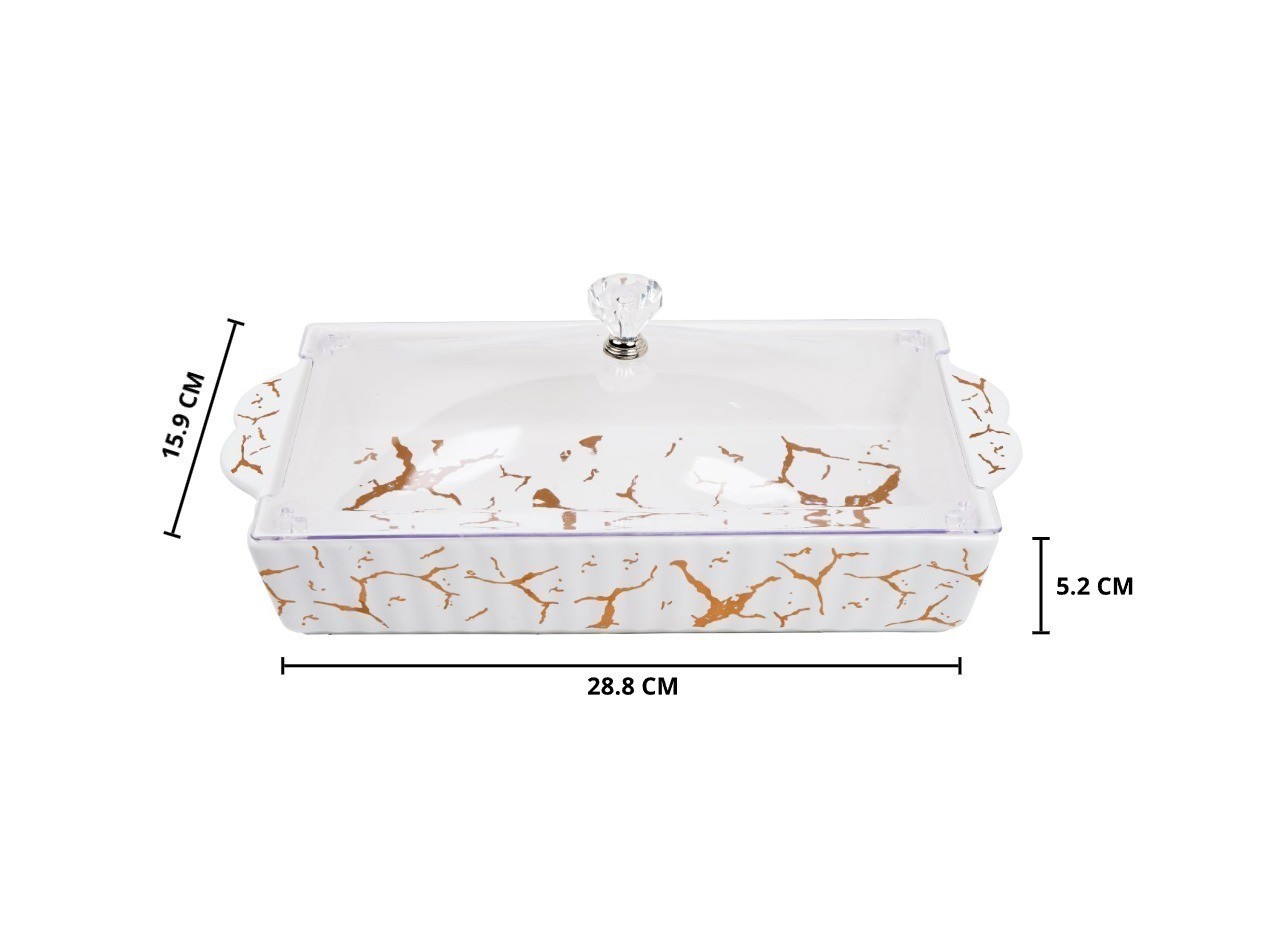 Vicenza Piring Kue Persegi Putih Motif Marmer PM138