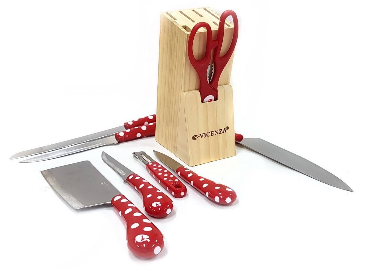 Vicenza Polkadot 8-pcs Pisau Set V918KP Merah