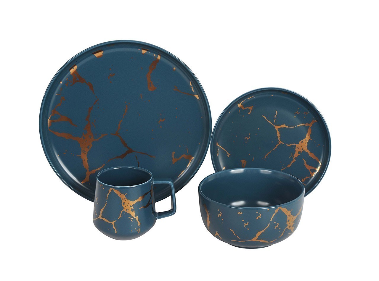 Vicenza Set Perlengkapan Makan Biru Motif Marmer DM01