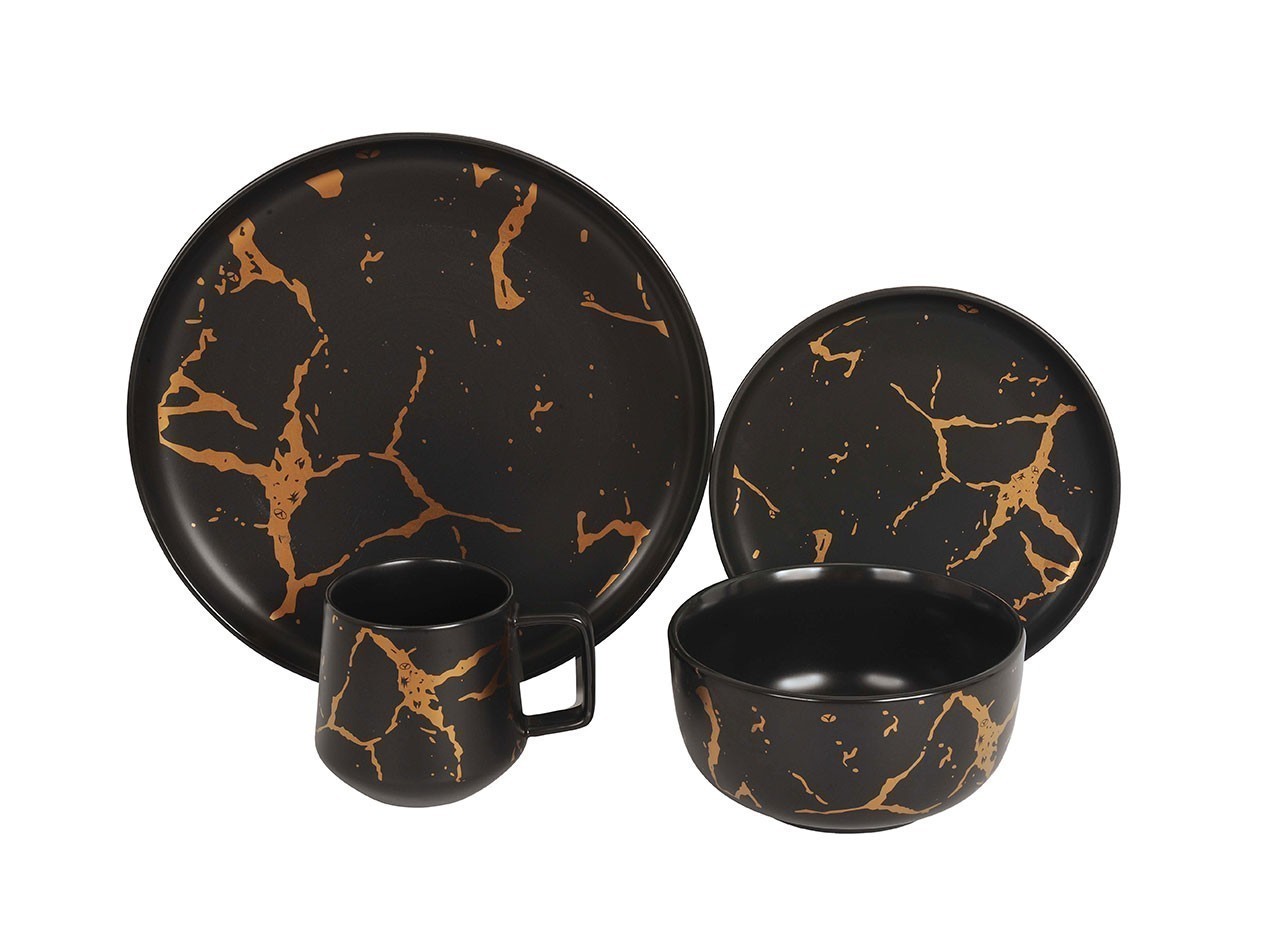 Vicenza Set Perlengkapan Makan Hitam Motif Marmer DM01