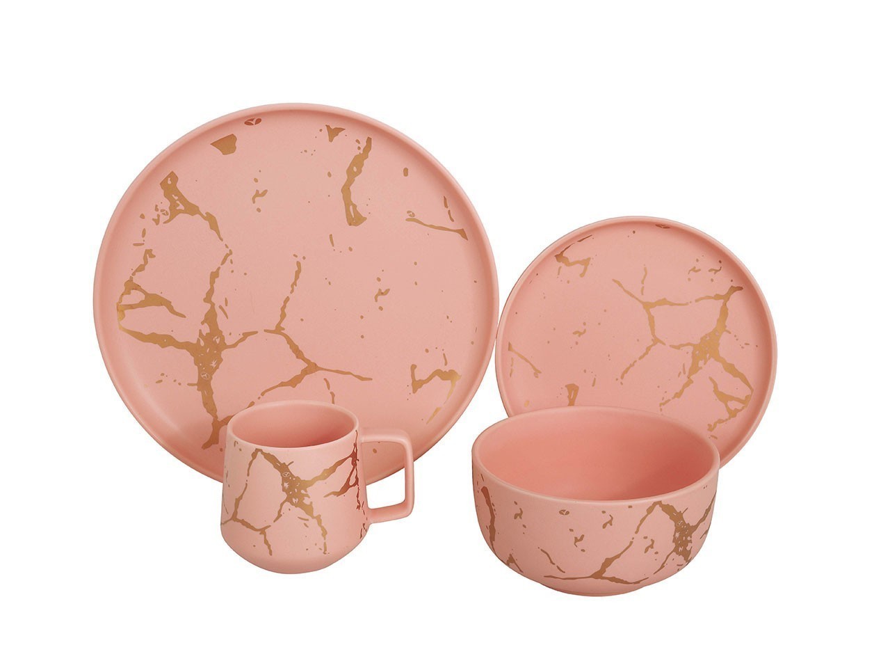 Vicenza Set Perlengkapan Makan Pink Motif Marmer DM01