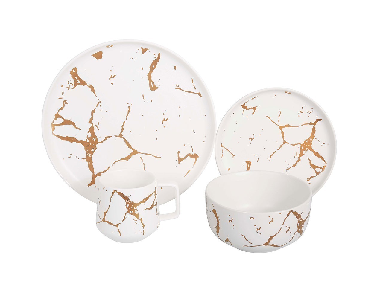 Vicenza Set Perlengkapan Makan Putih Motif Marmer DM01