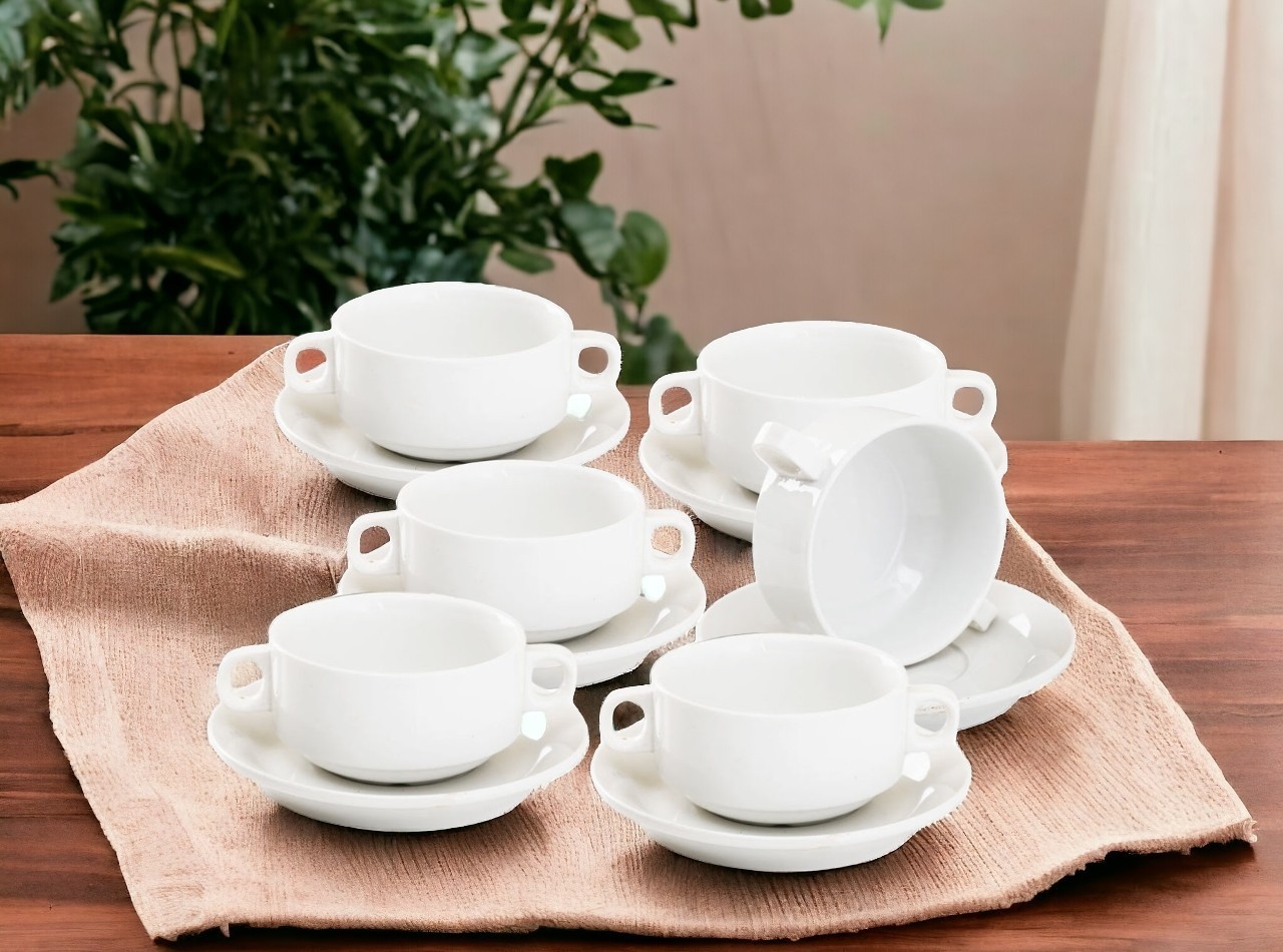 Vicenza Soup Bowl with Saucer - Set Mangkuk Sup White WL652
