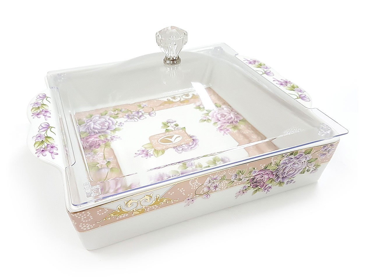 Vicenza Tempat Kue Persegi Motif Magnolia P137