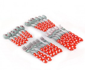 Sendok dan Garpu Set V240C Motif Kotak Warna Merah
