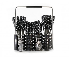 Sendok dan Garpu Set V245C Polkadot Warna Hitam