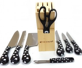 V918KP Hitam Pisau Set Polkadot